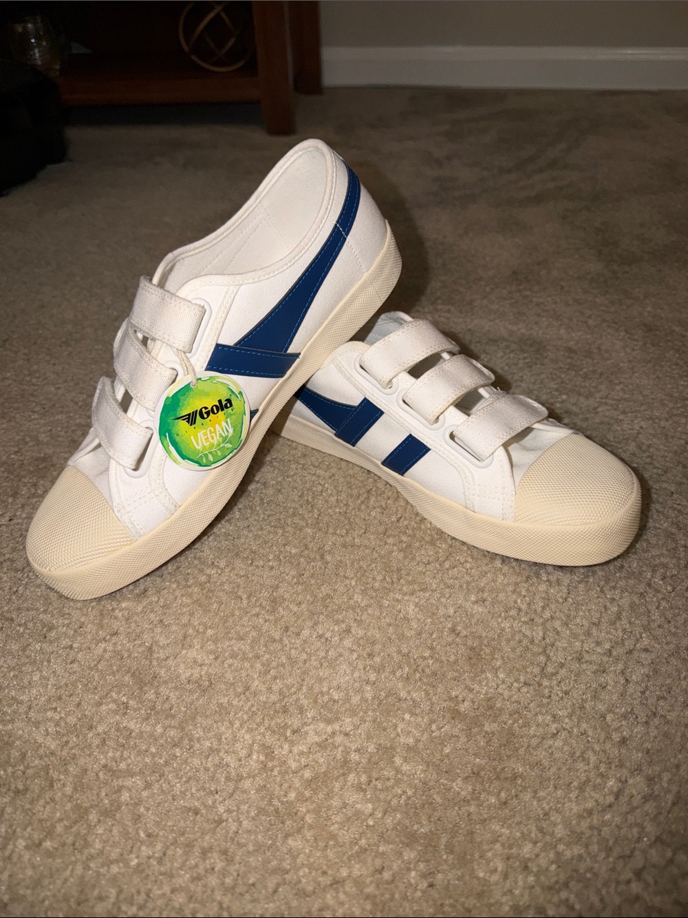 Gola White Sneakers with Blue Stripe Velcro